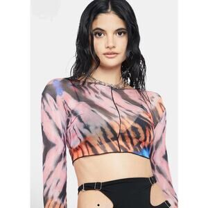 Edikted Zaya Tie-Dye Stitch Mesh Top XS